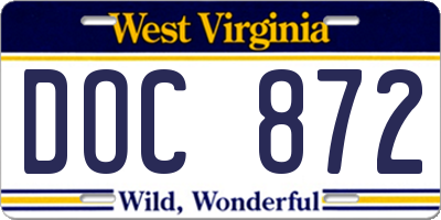 WV license plate DOC872