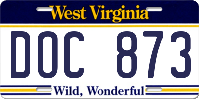 WV license plate DOC873