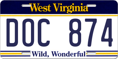 WV license plate DOC874