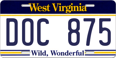WV license plate DOC875