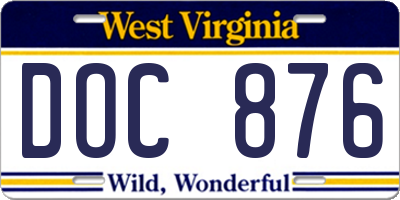 WV license plate DOC876