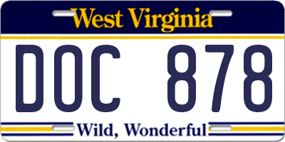 WV license plate DOC878