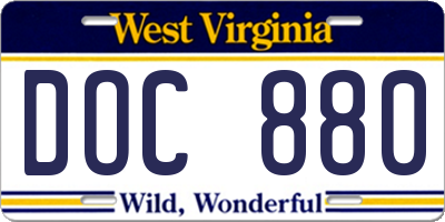 WV license plate DOC880
