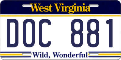 WV license plate DOC881