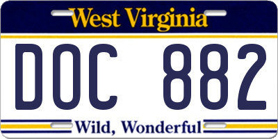 WV license plate DOC882