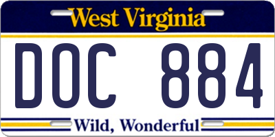WV license plate DOC884