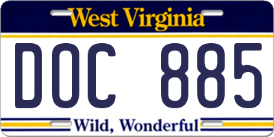 WV license plate DOC885