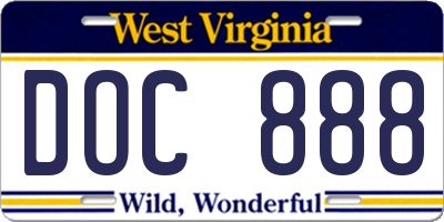 WV license plate DOC888
