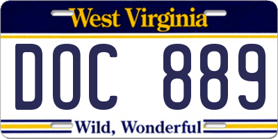 WV license plate DOC889