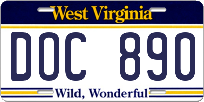 WV license plate DOC890