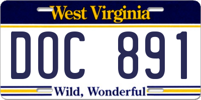 WV license plate DOC891