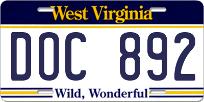WV license plate DOC892