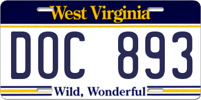 WV license plate DOC893