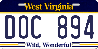 WV license plate DOC894