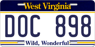 WV license plate DOC898