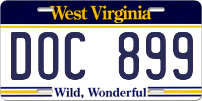 WV license plate DOC899