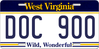 WV license plate DOC900