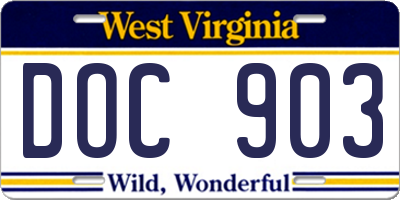 WV license plate DOC903
