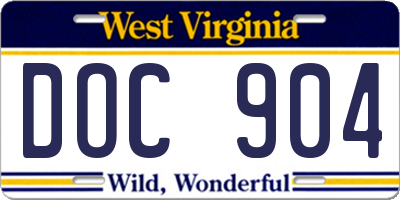 WV license plate DOC904