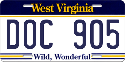 WV license plate DOC905