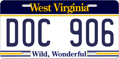 WV license plate DOC906