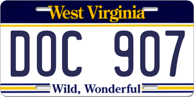 WV license plate DOC907