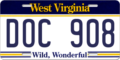 WV license plate DOC908