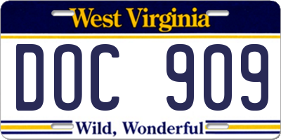 WV license plate DOC909