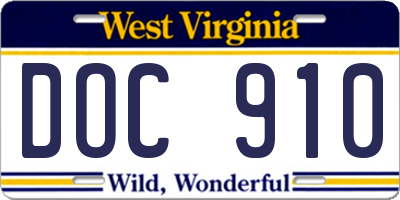 WV license plate DOC910