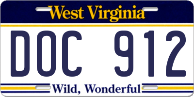WV license plate DOC912