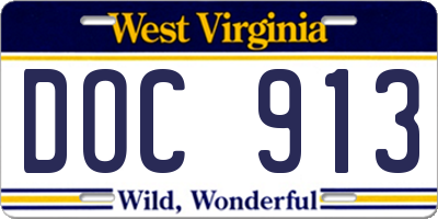 WV license plate DOC913