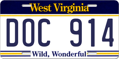 WV license plate DOC914