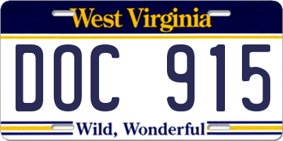 WV license plate DOC915
