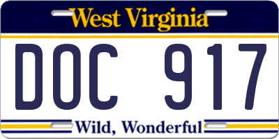WV license plate DOC917