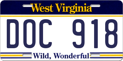 WV license plate DOC918