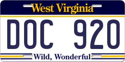 WV license plate DOC920