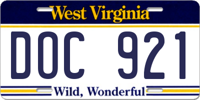 WV license plate DOC921