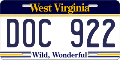 WV license plate DOC922