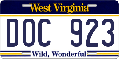 WV license plate DOC923