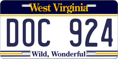 WV license plate DOC924
