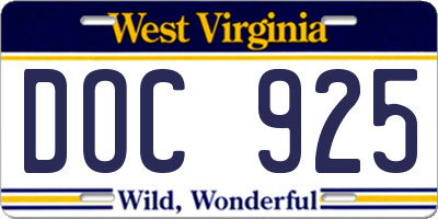 WV license plate DOC925