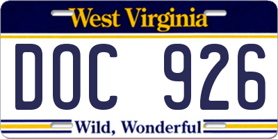 WV license plate DOC926