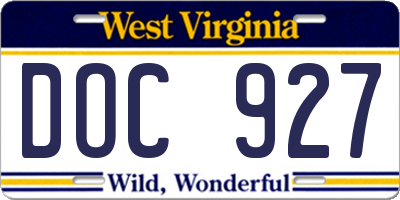 WV license plate DOC927
