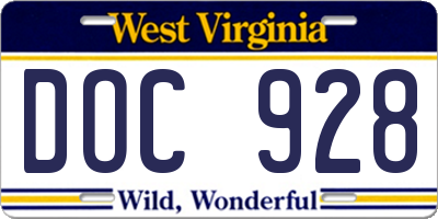 WV license plate DOC928
