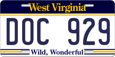 WV license plate DOC929