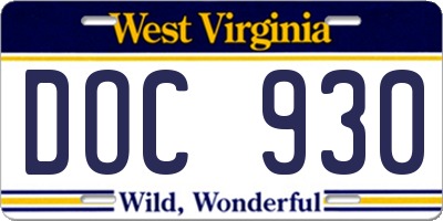 WV license plate DOC930