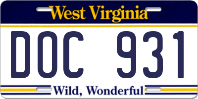 WV license plate DOC931