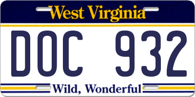 WV license plate DOC932