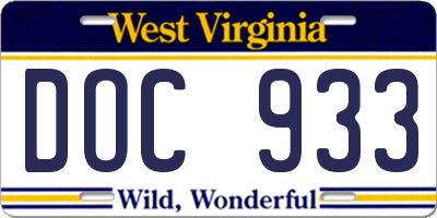WV license plate DOC933