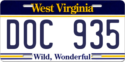 WV license plate DOC935